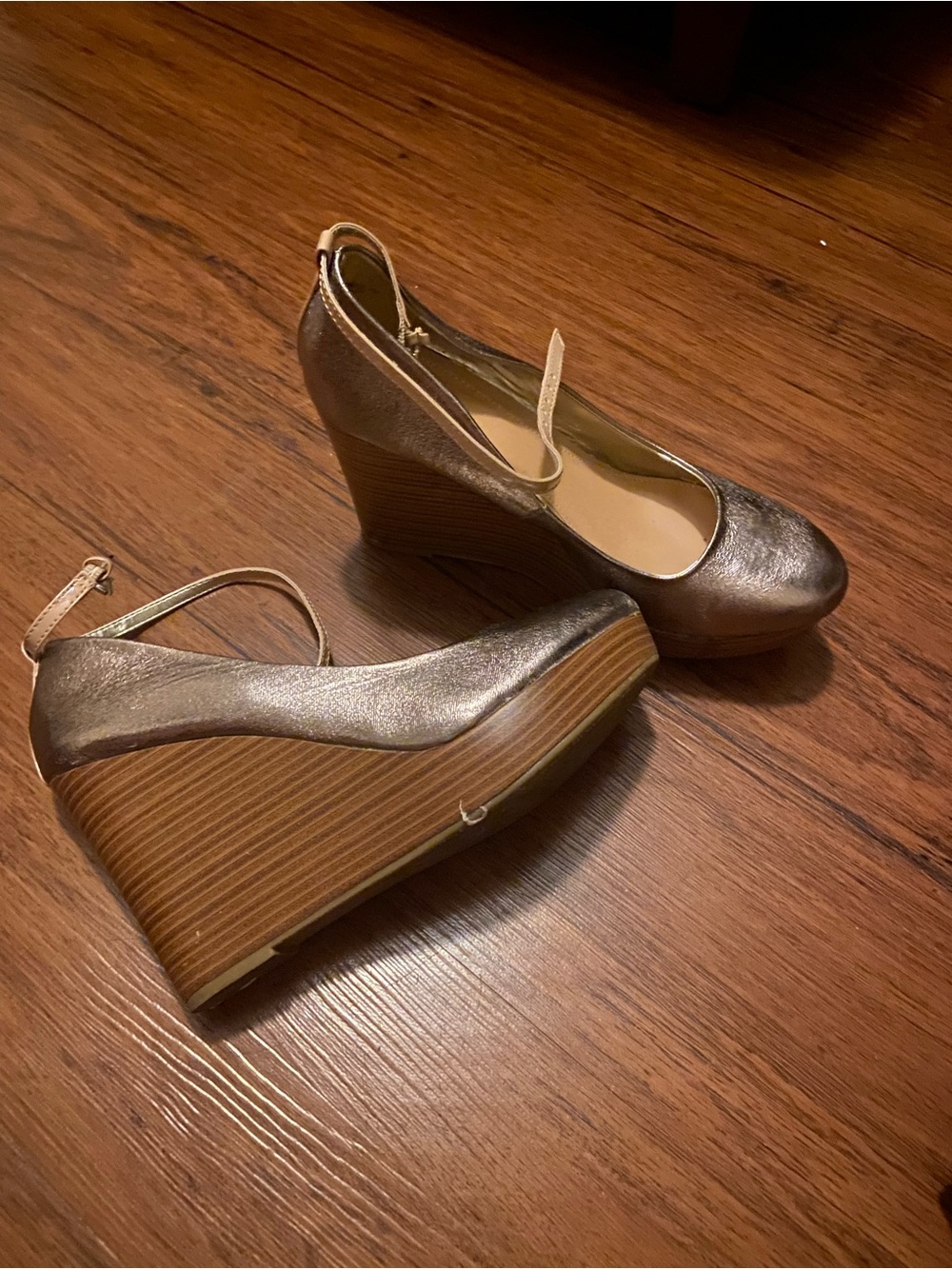 Aldo Metallic Bronze-Toned Wedge Heels with Ankle Strap